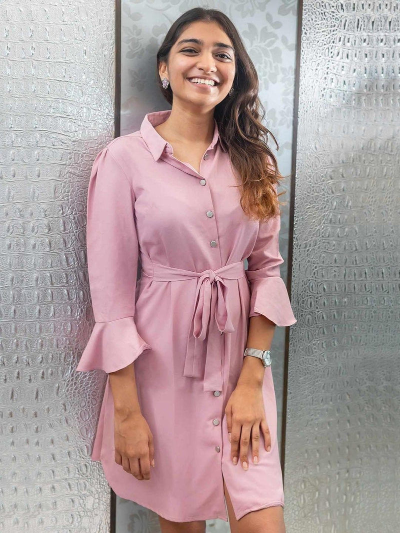 Purple Crepe Shirt Dress