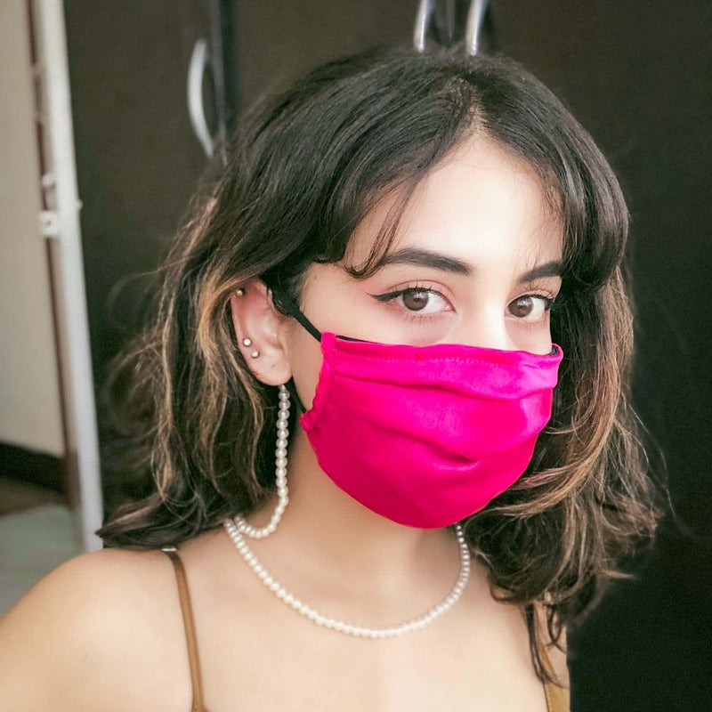 Hot Pink Adults Satin Pleated Mask