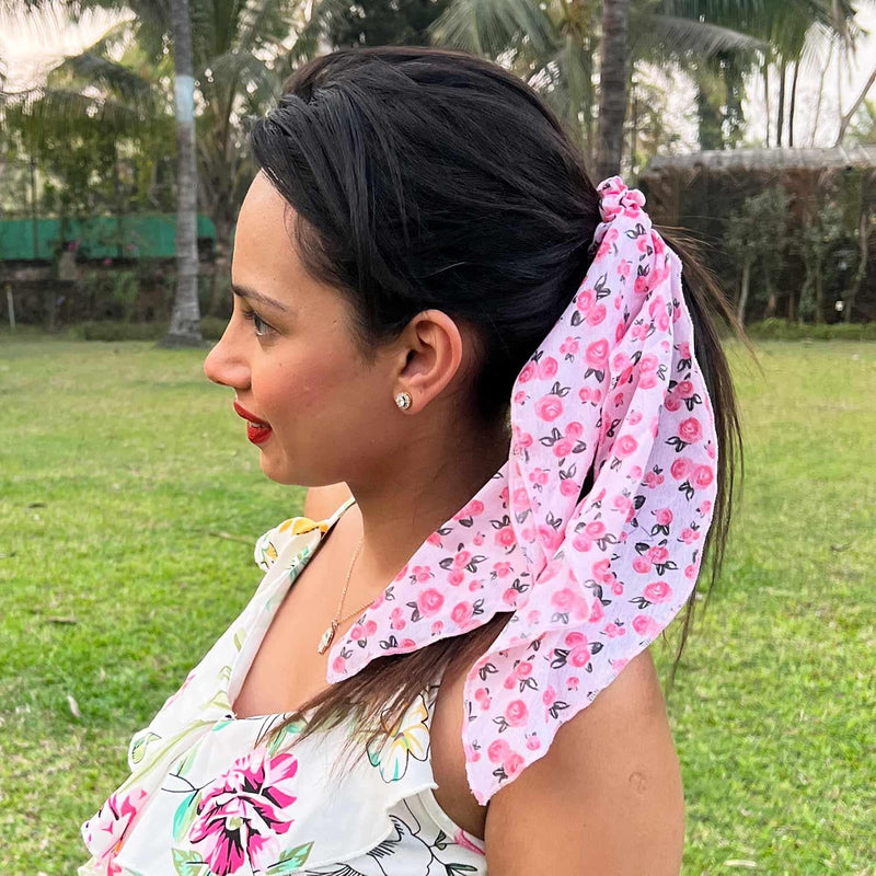 Pink Rosette Skinny Scarf Scrunchie