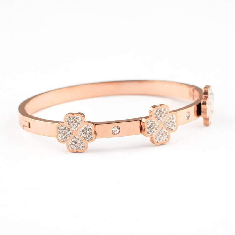 Clover Lv Rose Gold American Diamonds Stainless Steel Bangle Kada Bracelet