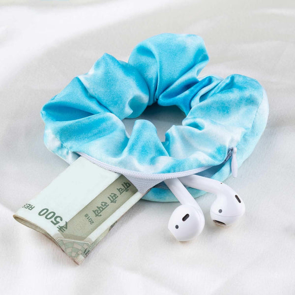Scuba Blue Secret Pocket Satin Scrunchie